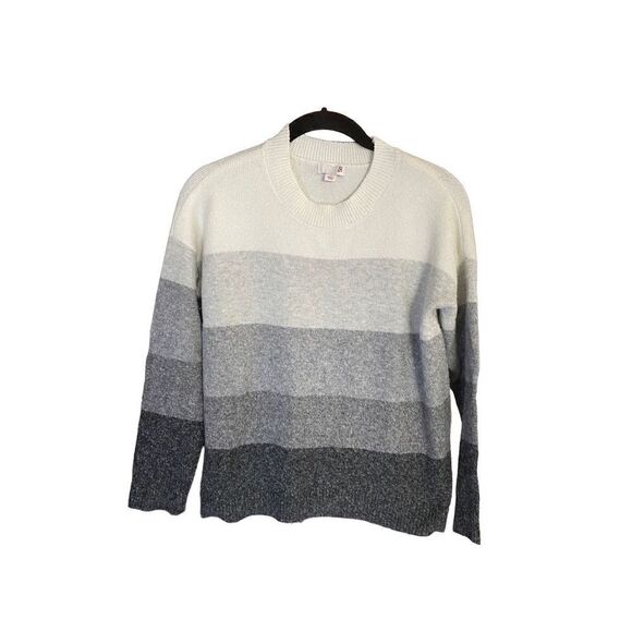 So women’s gray and white striped long sleeve crewneck sweater size xs - Picture 2 of 3